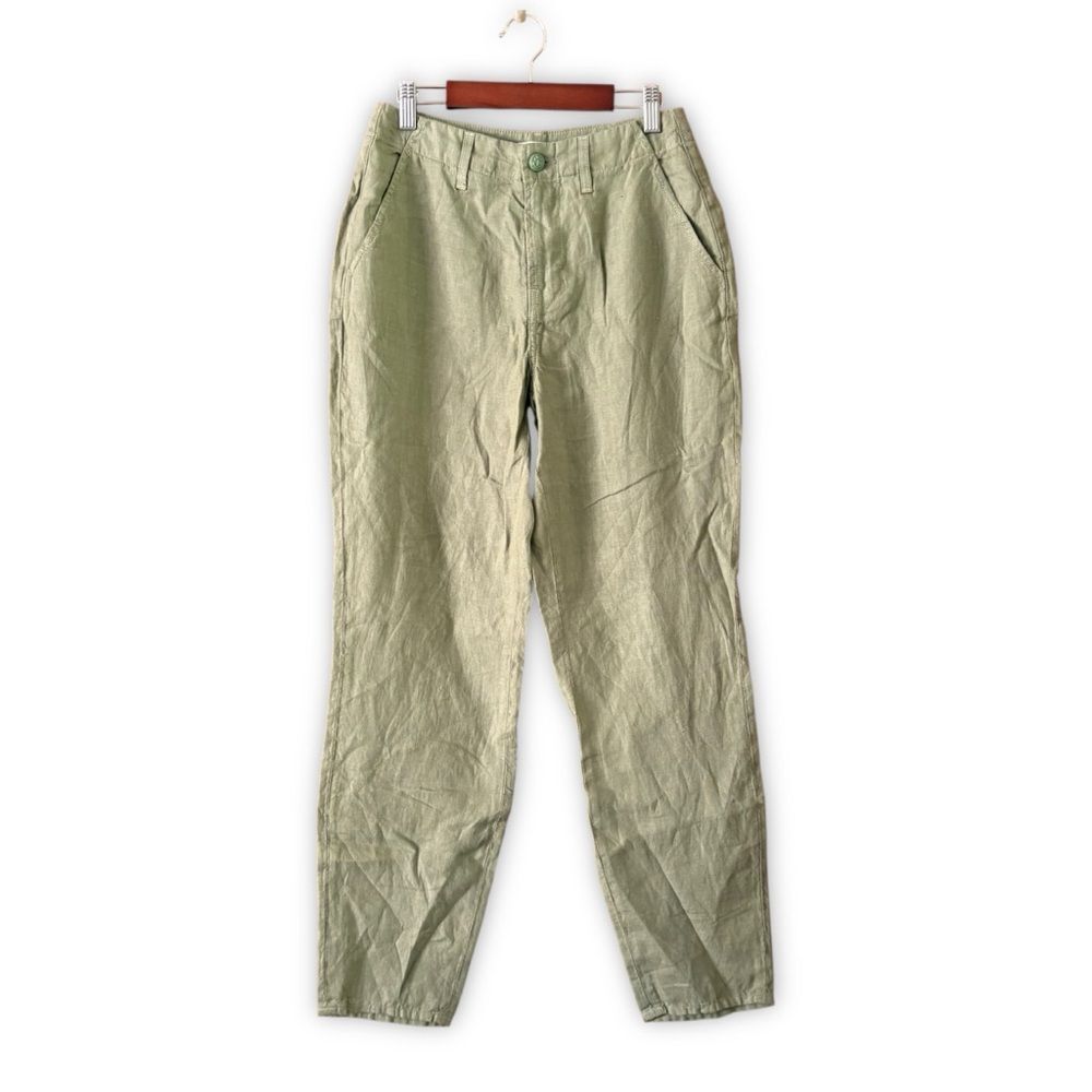 L'Agence Eboni High Waist Cigarette Pants Linen Green NWOT Size 25 Coastal